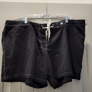 EUC plus-size boardshorts,  black with velcro closure and tie waist.